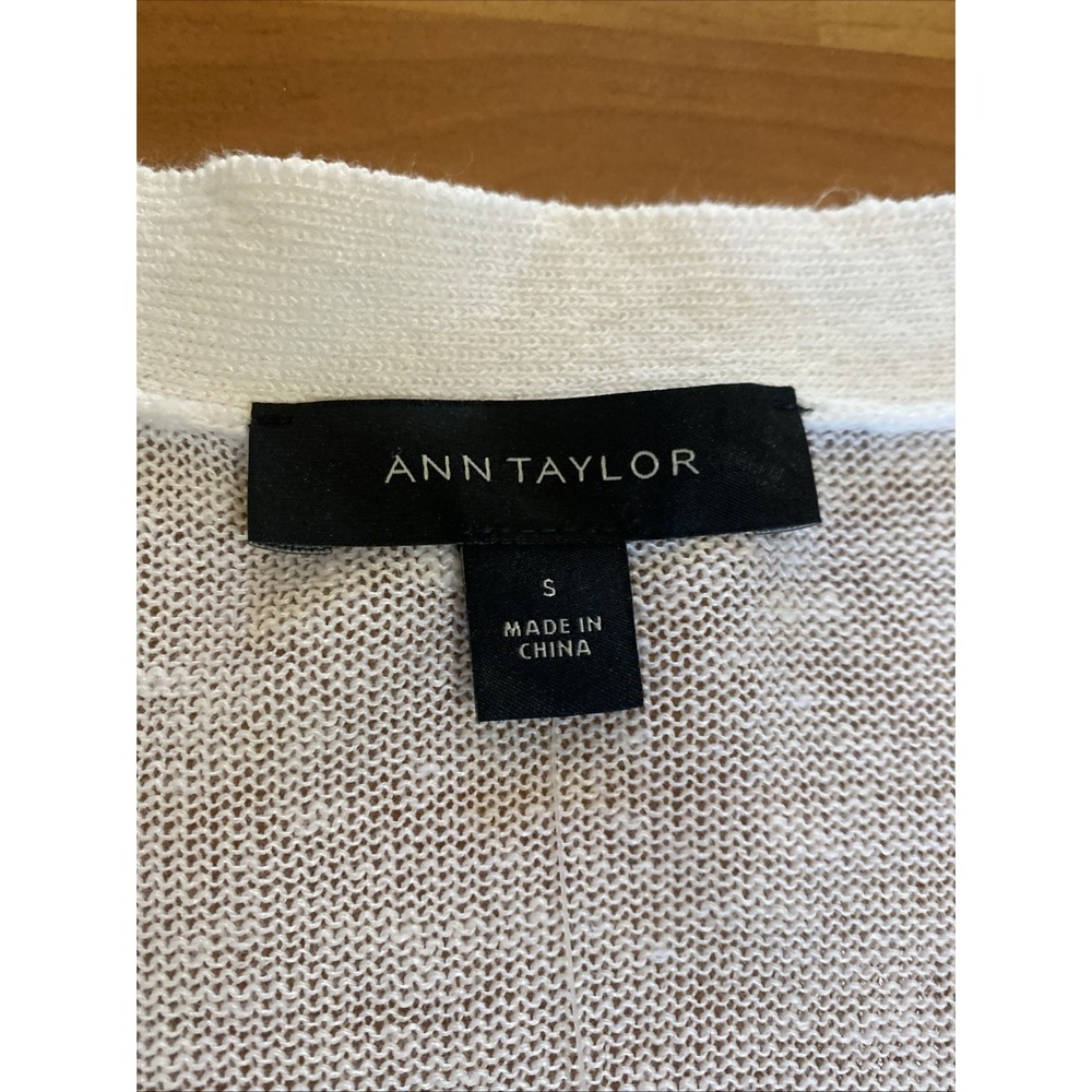 Ann Taylor White Linen Blend Open Knit Cardigan Sweater Size Small Longline NEW - Picture 6 of 10